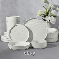 E-far 16-Piece Plates and Bowls Sets with Pasta Bowls Stoneware Dinnerware