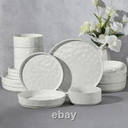 E-far 16-Piece Plates and Bowls Sets with Pasta Bowls Stoneware Dinnerware
