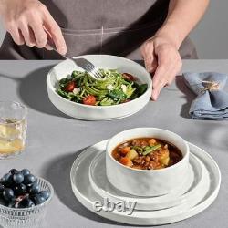 E-far 16-Piece Plates and Bowls Sets with Pasta Bowls Stoneware Dinnerware