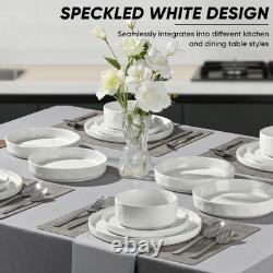 E-far 16-Piece Plates and Bowls Sets with Pasta Bowls Stoneware Dinnerware