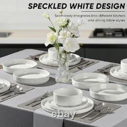 E-far 16-Piece Plates and Bowls Sets with Pasta Bowls Stoneware Dinnerware
