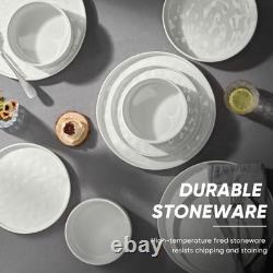 E-far 16-Piece Plates and Bowls Sets with Pasta Bowls Stoneware Dinnerware