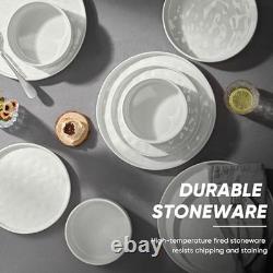 E-far 16-Piece Plates and Bowls Sets with Pasta Bowls Stoneware Dinnerware