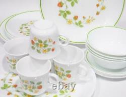 EUC Vtg. 21-pc Corelle STRAWBERRY Sunday SUNDAE DINNERWARE SET withServing Platter