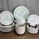 Easterling Spencerian Rose Dinnerware Set for 8 Vintage 50s White Gold Teal MCM