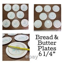 Easterling Spencerian Rose Dinnerware Set for 8 Vintage 50s White Gold Teal MCM