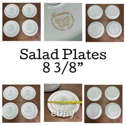 Easterling Spencerian Rose Dinnerware Set for 8 Vintage 50s White Gold Teal MCM