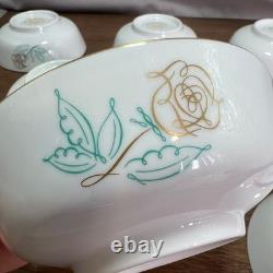 Easterling Spencerian Rose Dinnerware Set for 8 Vintage 50s White Gold Teal MCM
