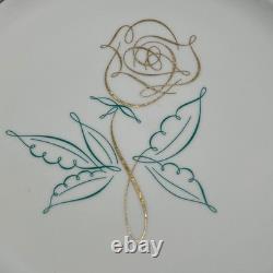 Easterling Spencerian Rose Dinnerware Set for 8 Vintage 50s White Gold Teal MCM