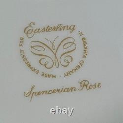 Easterling Spencerian Rose Dinnerware Set for 8 Vintage 50s White Gold Teal MCM Easterling Spencerian Rose Dinnerware Set for 8 Vintage 50s White Gold Teal MCM