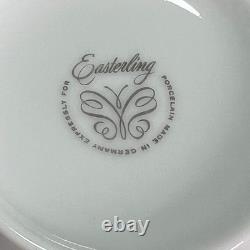 Easterling Spencerian Rose Dinnerware Set for 8 Vintage 50s White Gold Teal MCM