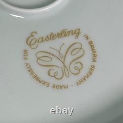 Easterling Spencerian Rose Dinnerware Set for 8 Vintage 50s White Gold Teal MCM