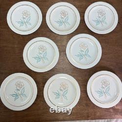 Easterling Spencerian Rose Dinnerware Set for 8 Vintage 50s White Gold Teal MCM