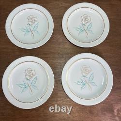 Easterling Spencerian Rose Dinnerware Set for 8 Vintage 50s White Gold Teal MCM