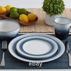 Eclipse Blue 16-Piece Stoneware round Dinnerware Set, 1 Inch Dinner Plate, 8 Inc