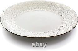 Elama Countess 16 Piece Embossed Double Bowl Stoneware Dinnerware Set in Ivory