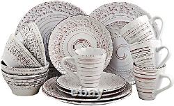 Elama Embossed Stoneware Ocean Dinnerware Dish Set, 16 Piece, Seashell and White