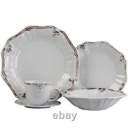 Elama Fleur De Lys 20-Piece Dinnerware Set in White