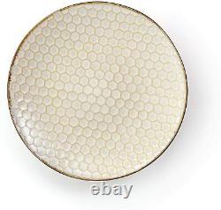 Elama Honey Ivory 16pc Embossed Stoneware Honeycomb Pattern Dinnerware Set for 4