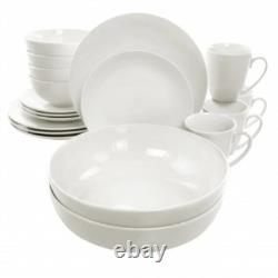 Elama Iris 32 Piece Porcelain Dinnerware Set with 2 Large Serving Bowls in White