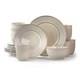 Elama Market Finds 16-Piece Round Stoneware Dinnerware Set, Embossed White
