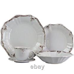 Elama Scalloped Round Stoneware Elegant Dinnerware Dish Set 20 Piece White