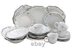 Elama Scalloped Round Stoneware Elegant Dinnerware Dish Set 20 Piece White