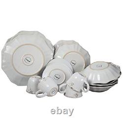 Elama Scalloped Round Stoneware Elegant Dinnerware Dish Set 20 Piece White