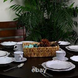 Elama Scalloped Round Stoneware Elegant Dinnerware Dish Set 20 Piece White