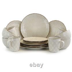 Elama White Lily 16 Piece Luxurious Stoneware Dinnerware with Complete Setting