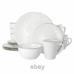 Elama's Luxurious Medici Pearl 16 Piece Dinnerware Set in Slate and Stone Pearl