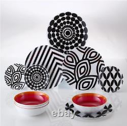 Elegant 12-Piece Black & White Dinnerware Set for Stylish Dining