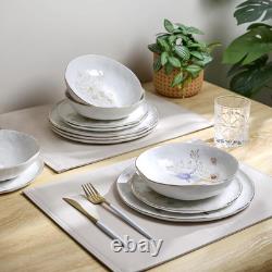 Elegant 12-Piece Stoneware Dinnerware Set for 4 Glossy White & Gold Trim
