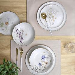 Elegant 12-Piece Stoneware Dinnerware Set for 4 Glossy White & Gold Trim