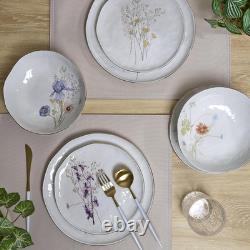 Elegant 12-Piece Stoneware Dinnerware Set for 4 Glossy White & Gold Trim