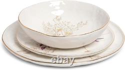 Elegant 12-Piece Stoneware Dinnerware Set for 4 Glossy White & Gold Trim