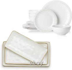 Elegant 15-Piece White Dinnerware Set for 4 with Serving Platters