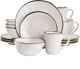 Elegant 16-Piece Matte White Stoneware Dinnerware Set with Gold Rim