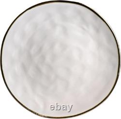 Elegant 16-Piece Matte White Stoneware Dinnerware Set with Gold Rim