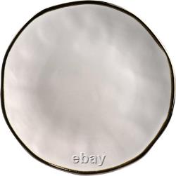 Elegant 16-Piece Matte White Stoneware Dinnerware Set with Gold Rim