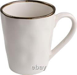 Elegant 16-Piece Matte White Stoneware Dinnerware Set with Gold Rim