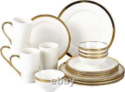 Elegant 16-Piece White Dinnerware Set with Gold Trim for 4 Modern Porcelain