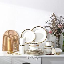 Elegant 16-Piece White Dinnerware Set with Gold Trim for 4 Modern Porcelain