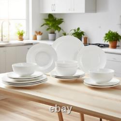 Elegant 16-Piece White Porcelain Dinnerware Set, Chip-Resistant & Dishwasher Saf