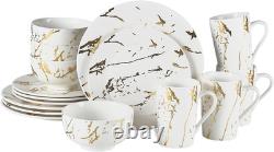 Elegant 16-Piece White Porcelain Dinnerware Set with Gold Accents for 4