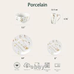 Elegant 16-Piece White Porcelain Dinnerware Set with Gold Accents for 4