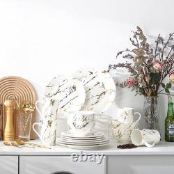 Elegant 16-Piece White Porcelain Dinnerware Set with Gold Accents for 4