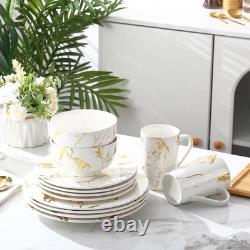 Elegant 16-Piece White Porcelain Dinnerware Set with Gold Accents for 4