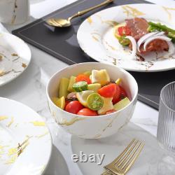 Elegant 16-Piece White Porcelain Dinnerware Set with Gold Accents for 4