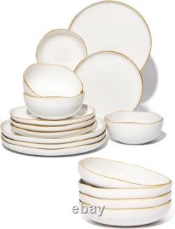 Elegant 16-Piece White Stoneware Dinnerware Set for Stylish Dining